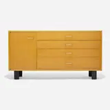 Basic cabinet, model 4935 by George Nelson & Associates, bleached mahogany, lacquered wood, aluminum, sold May 2025