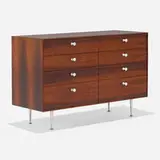 Thin Edge cabinet, model 5221 by George Nelson & Associates, 1952, rosewood, aluminum, plastic, sold May 2025