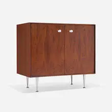 Thin Edge cabinet by George Nelson & Associates, 1955, rosewood, aluminum, enameled aluminum, sold May 2025