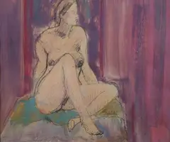 Irving Trabich, Nude Figure Sitting, Watercolor on paper