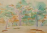 Irving Trabich, Figures Walking Through the Woods, Watercolor on paper