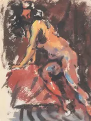 John DeForest Stull, Seated Nude, Watercolor