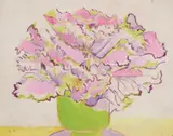 Pink and Green Flowers in a Vase by Continental School, Oil on canvas mounted on board, sold Jul 2007