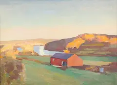 Herbert H. Staudermans, Landscape with Barn, Oil on canvas board