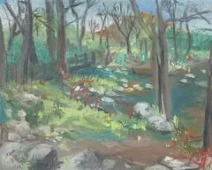 Landscape with Footbridge by Guillaume, LANDSCAPE WITH FOOTBRIDGE, oil on canvas, offered Jul 2007