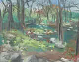 Guillaume, Landscape with Footbridge, LANDSCAPE WITH FOOTBRIDGE, oil on canvas