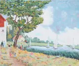 A. Alden, Boating in Springtime, Oil on canvas