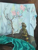 E.C. Rudolph, Statue and Branches, Oil on canvas