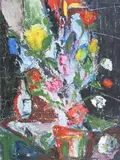 American School, Untitled, ABSTRACT FLORAL, oil on board
