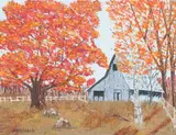 Merodias, Autumn Barn Scene, Oil on canvas