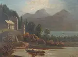 Frederick Ede, Hillside House by Lake, Oil on board