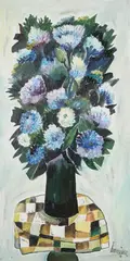 Thomas Alexander Harrison, Blue and Purple Flowers, Oil on canvas board