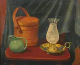 Untitled by American School, STILL LIFE WITH HURRICANE LAMP, oil on canvas, offered Jul 2007