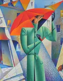 American School, Girl with Umbrella, Giclee print on canvas
