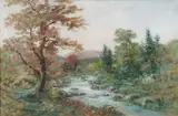 Untitled by American School, STREAM WITH COTTAGE, oil on canvas, sold Jul 2007