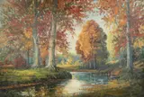 Riol, Autumn Landscape with Stream, Oil on canvas