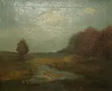 Birds Flying Over Stream by American School, Oil on canvas, offered Jul 2007