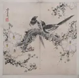 Li Yue, "Birds Perched on Flowering Branch", Fourteen sheets album, ink and color on paper. - Each sheet: 16 in. x 7 3/4 in
