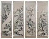 Zhen Ran, "Figures in Riverscape", Four scrolls, ink and color on paper. - Each: 58 in. x 15 1/2 in