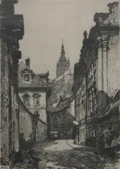 Luigi Kasimir, Street Scene, Drypoint etching