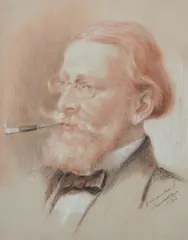 Guy Onkelinx, Portrait of a Gentleman with Cigarette, Sepia crayon and charcoal heightened in white