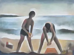Bea Breck, Building Sandcastles, Watercolor and gouache on paper