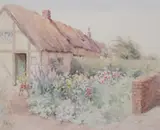 J.B. Reid, Flowering Cottage Garden in Spring, Watercolor