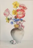 Alfred Beckonert, Poppies and Cornflowers in White Vase, Watercolor