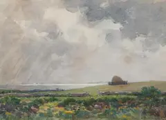 Sidney R. Burleigh, Grassy Field with Fencing, Watercolor on paper