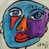 Peter Keil, Face in Blue, Oil on board