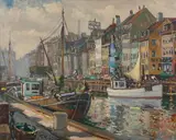 Theodor Nygaard, Canal in Copenhagen, Oil on canvas
