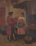 Continental School, Untitled, FLIRTING WITH THE MARKET GIRL, oil on canvas