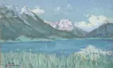 Wilma Norman-Neruda, Mountain Lake Scene, Oil on board