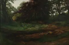 John Young Hunter, Woodland Landscape with Ducks and Pool, Oil on canvas