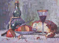 Still Life with Wine by Richard Vernon Goetz, Oil on canvas, sold Sep 2007