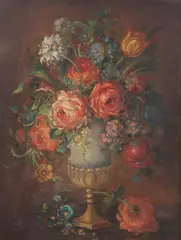 A. Bange, Flowers Spilling Over Vase, Oil on canvas board