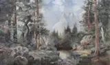 Western Forest Glade with Rockies by American School, WESTERN FOREST GLADE WITH ROCKIES, oil on canvas, sold Sep 2007