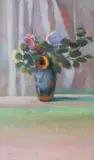 Robert Crowl, Iridescent Flowers in Blue Vase, Oil on canvas