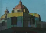 J. McGhee, Italian Church Domes, Oil on board