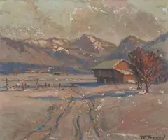 Landscape with Barn by Paul Peyraud, Oil on canvas, sold Sep 2007