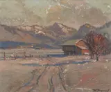 Paul Peyraud, Landscape with Barn, Oil on canvas