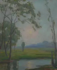 William. E. Greason, Misty Morning, Oil on canvas board