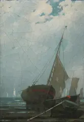 Louis Frederick Hurd, Beached Fishing Vessels, Oil on canvas