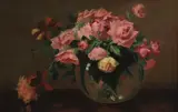 American School, Roses in Bowl, Oil on canvas