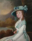 Arthur William Devis, Untitled, YOUNG LADY IN BLUE BONNET, oil on panel