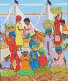 Seymour E. Bottex, Market on Fishing Docks, Oil on board