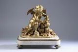 Amour Et Oiseau by Auguste Moreau, Bronze doré on a white marble base, sold Sep 2007