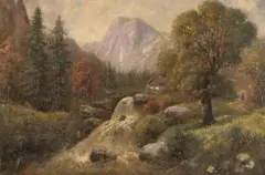 H. Kolbe, Countryside Landscape with Cottage and Stream, Oil on canvas