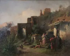 Albert Kindler, Dancing Gypsy Among Ruins, Oil on canvas