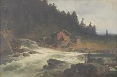 Axel Nordgren, Fishing in the Rapids, Oil on canvas